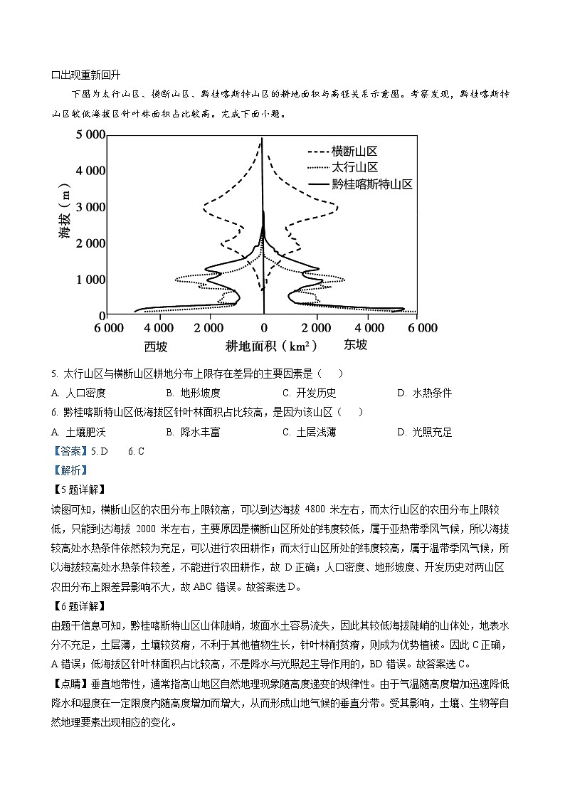 精品解析：2023届浙江省宁波市高考二模地理试题 （解析版）第3页