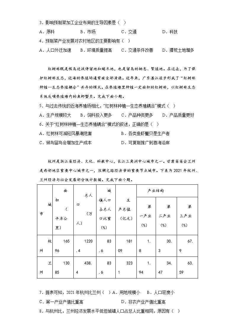 2023届浙江省杭州市高考二模地理试题（含答案）02