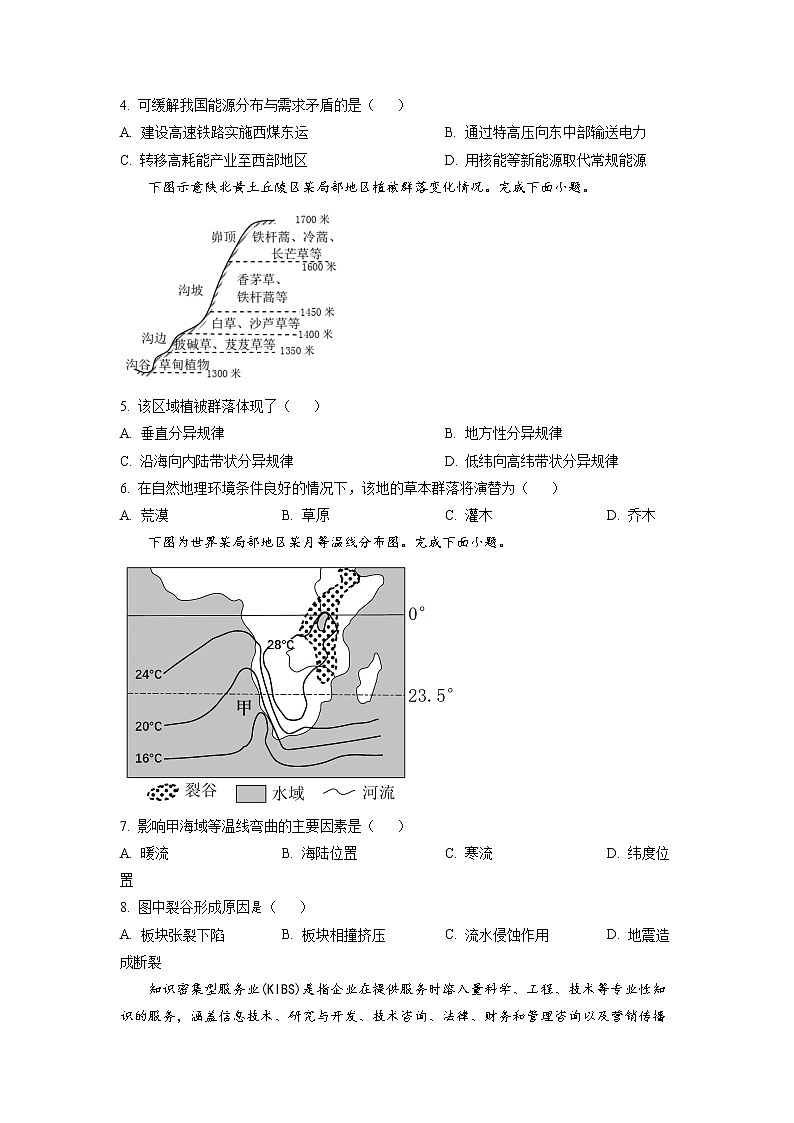 浙江省丽水、湖州、衢州三地市2023届高三地理下学期4月教学质量检测试题（二模）（Word版附答案）02