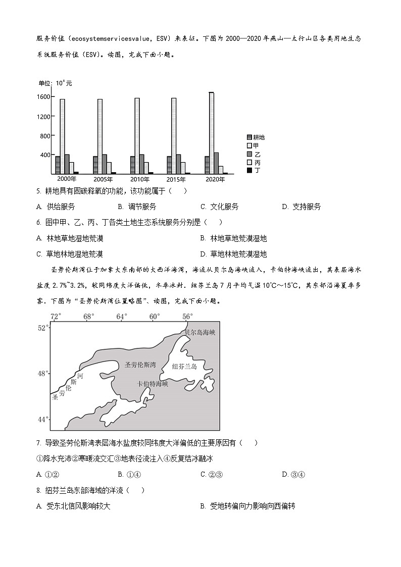 浙江省选考科目考试绍兴市2023年高三下学期（4月）适应性考试地理试题无答案第2页