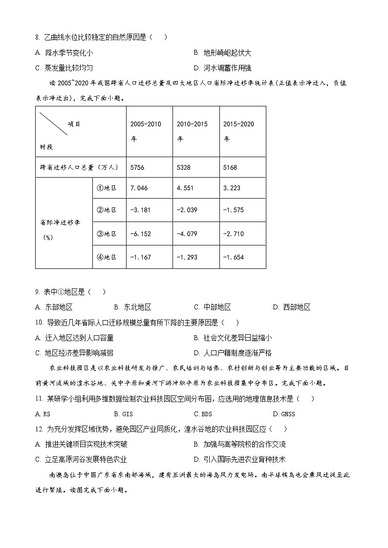 2023金华十校高三下学期二模试题地理含解析03