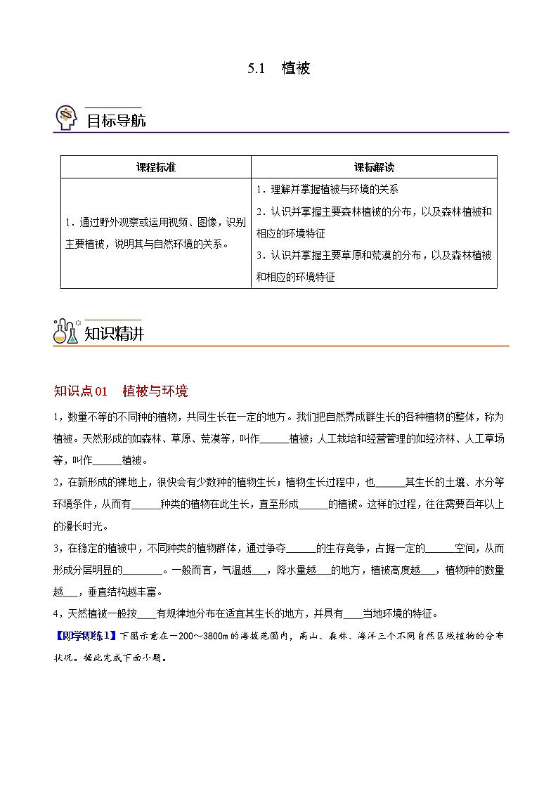 5.1 植被（学生版）-高一地理同步精品讲义（人教版2019必修第一册）01