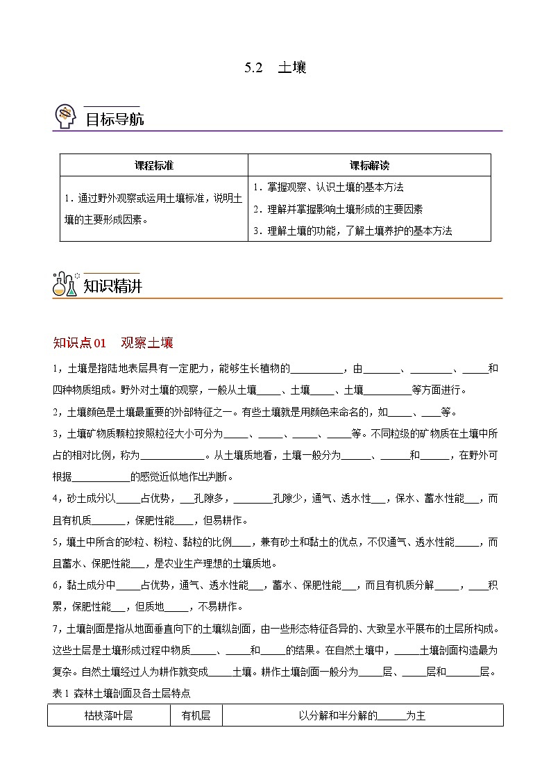 5.2 土壤（学生版）-高一地理同步精品讲义（人教版2019必修第一册）01