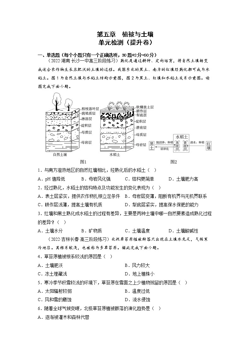 第五章 植被与土壤（提升卷）-2022-2023学年高一地理单元复习（人教版2019必修第一册）01