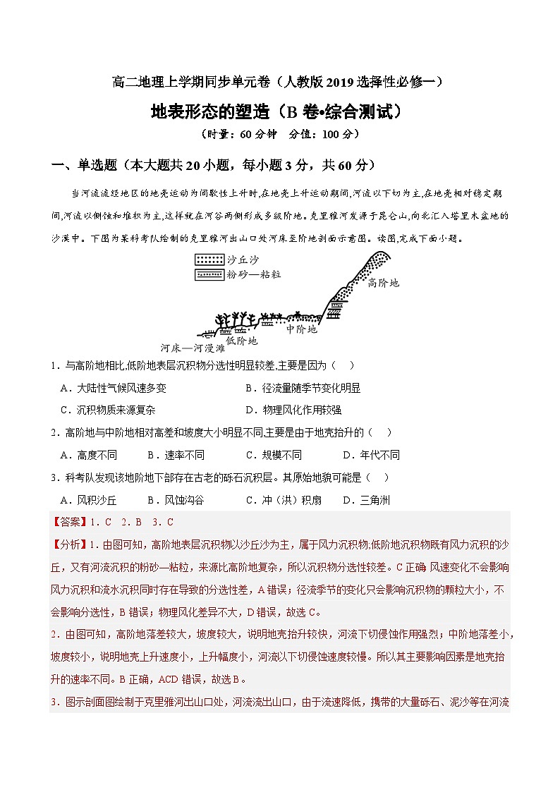 第二章 地表形态的塑造（B卷•综合测试）高二地理上学期同步单元卷（人教版2019选择性必修1）01