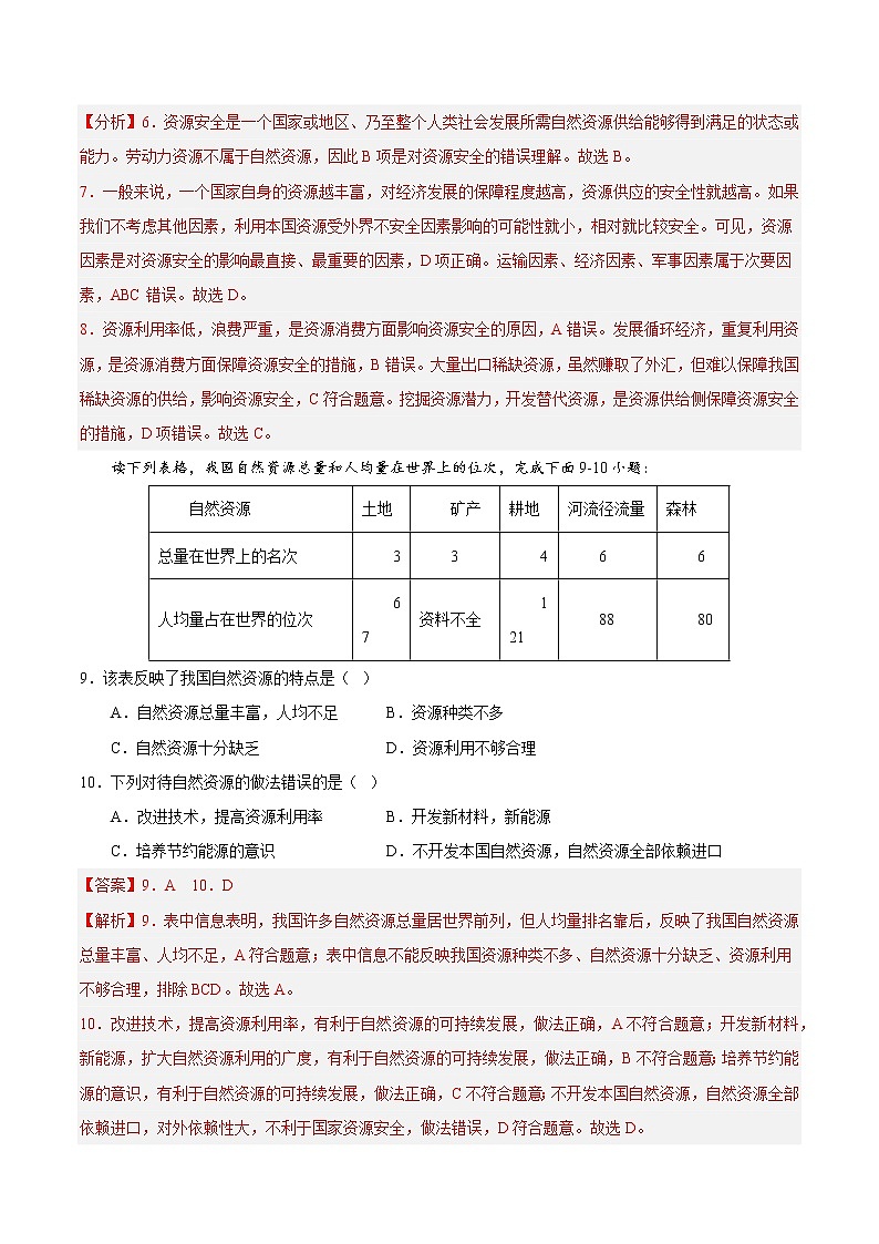 第二章 资源安全与国家安全（A卷 单元考点）-【单元测试】2022-2023学年高二地理分层训练AB卷（人教版2019选择性必修3）03