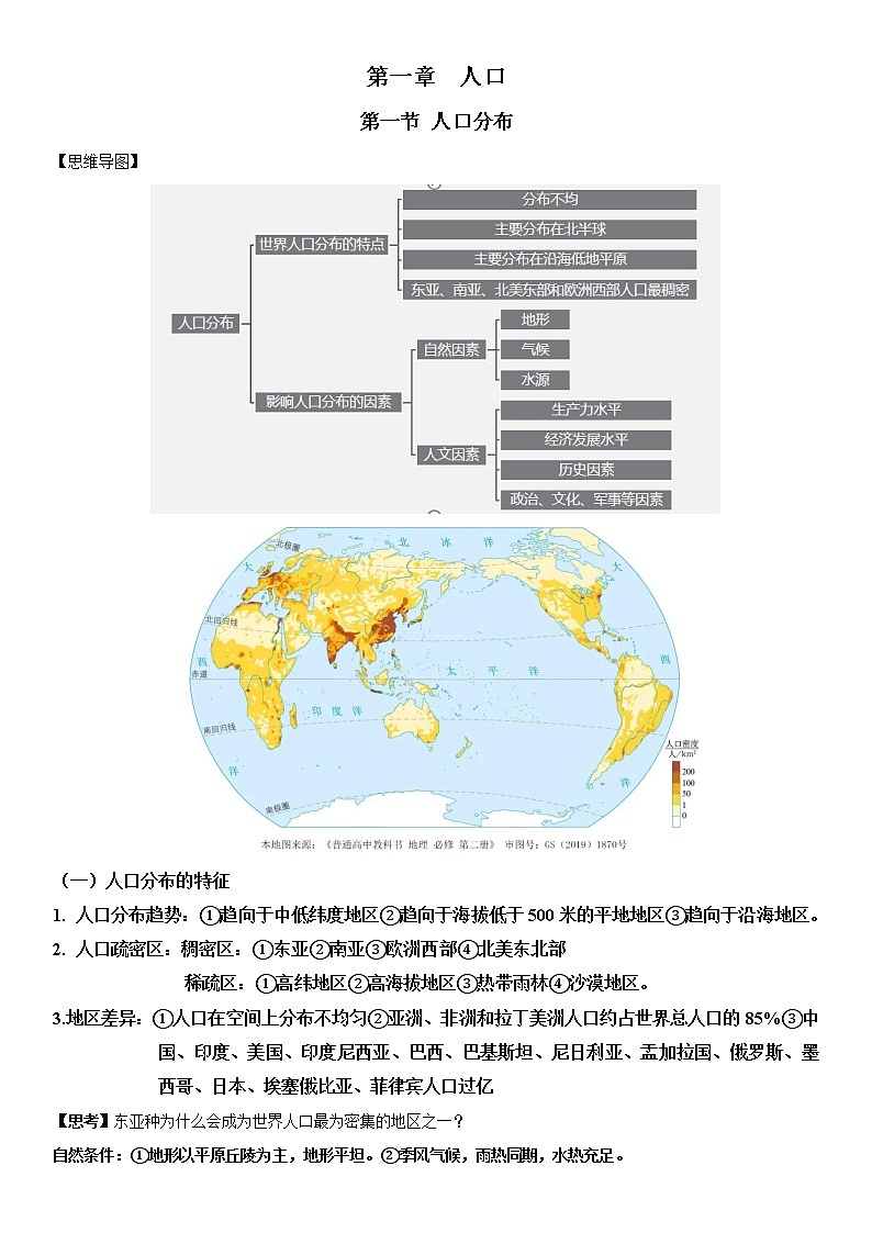 第一章 人口（核心知识梳理）-2022-2023学年高一地理下学期期中期末考点大串讲（人教版2019必修第二册）01