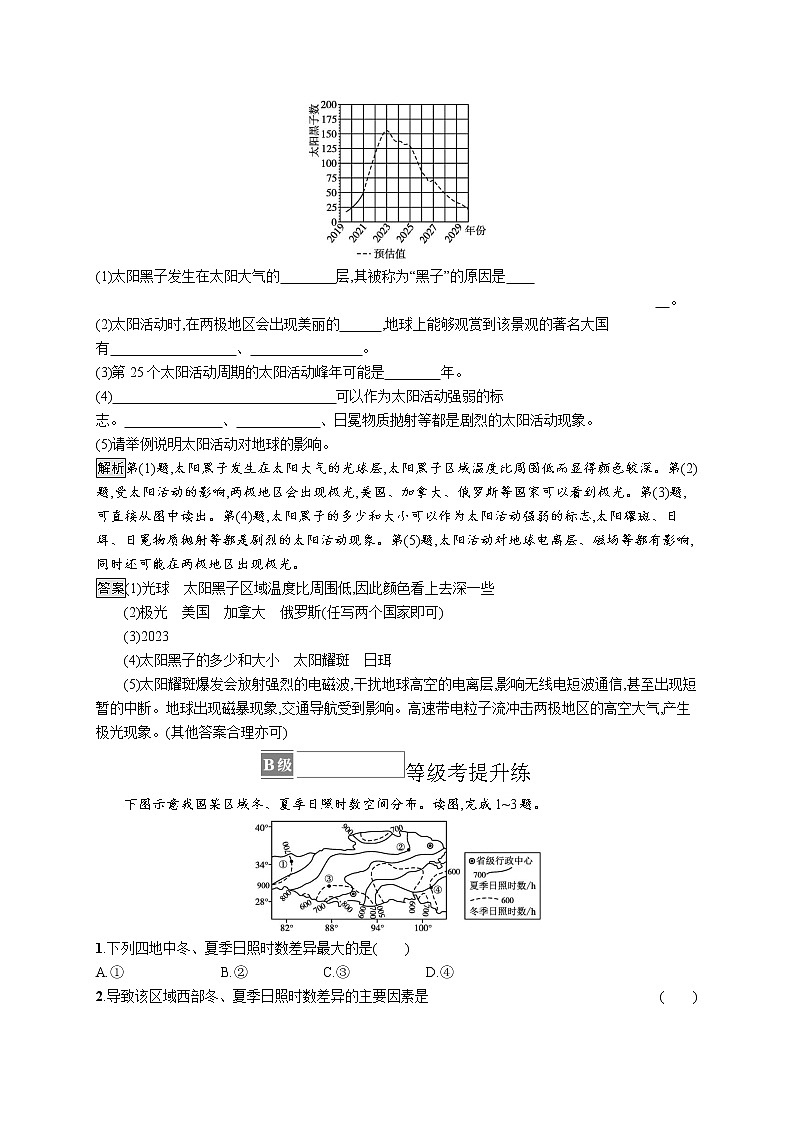 第一章　第二节　太阳对地球的影响 试卷03