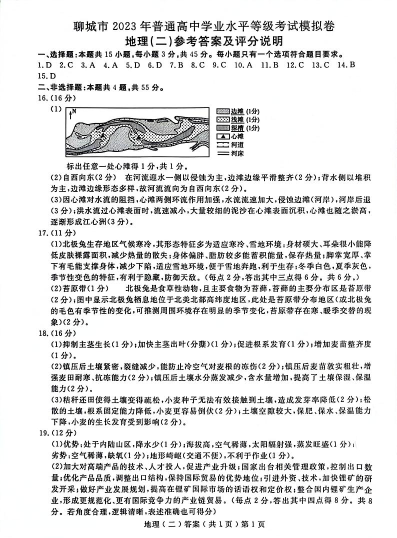 山东省聊城市2022-2023高三下学期高考二模地理答案第1页