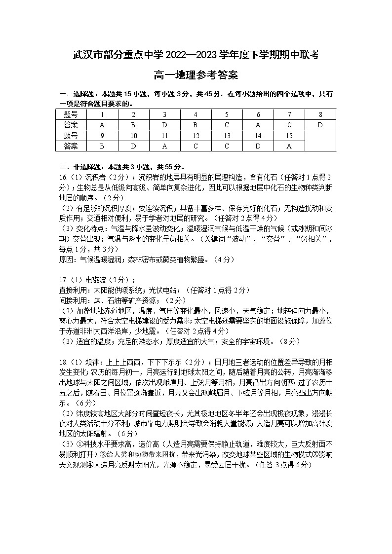 2023武汉部分重点中学高一下学期期中联考试题地理含答案01