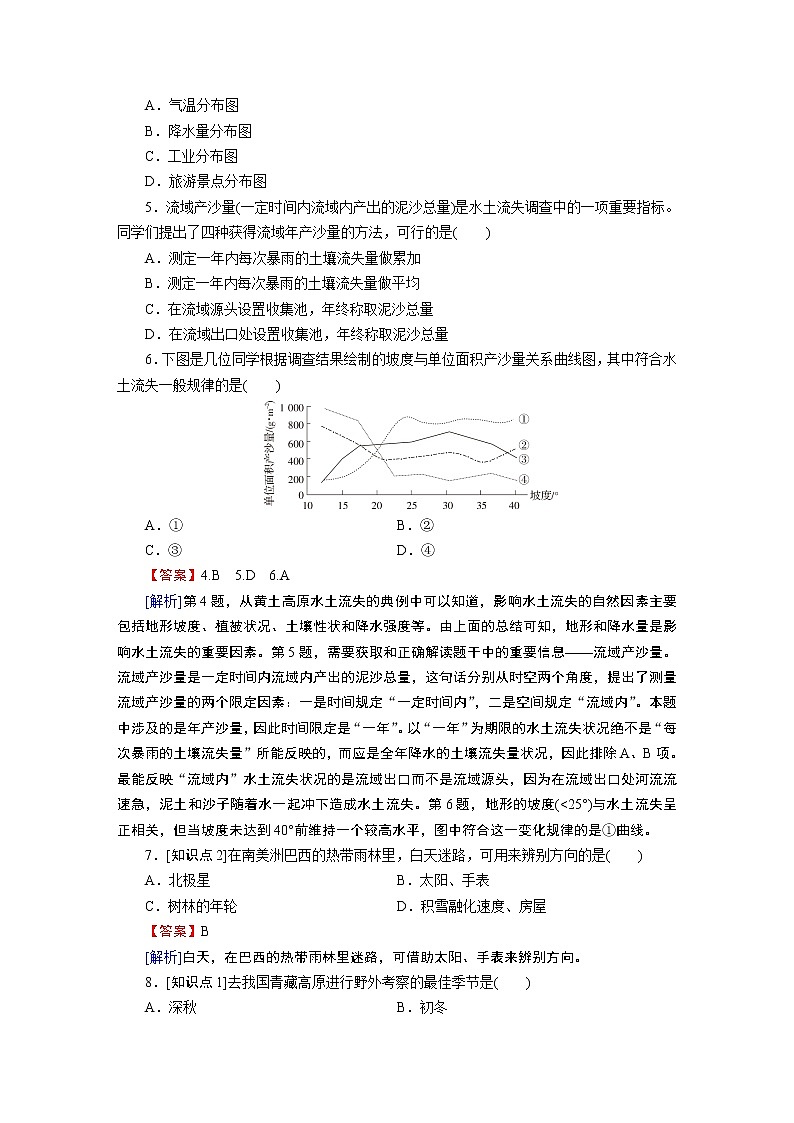 第4章 第1节自然地理野外实习方法 试卷02