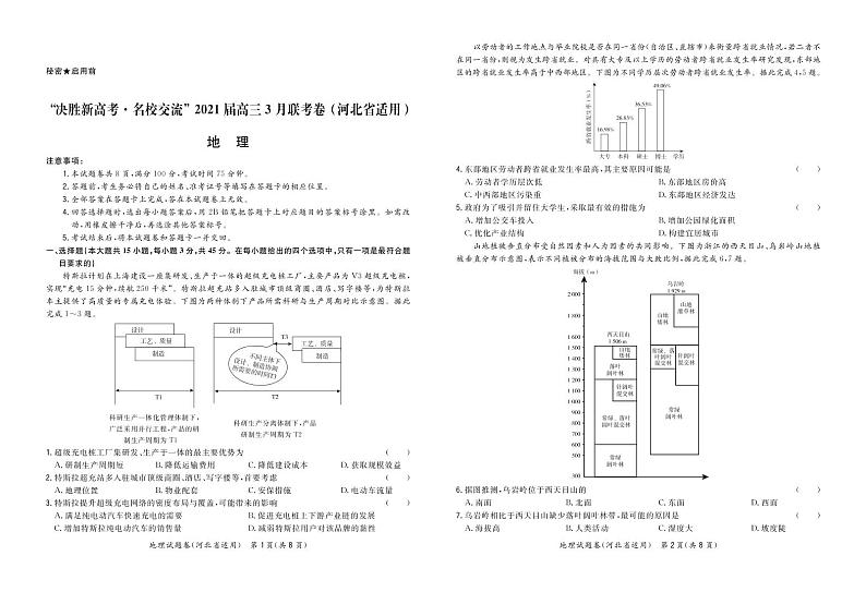 地理正文-河北版-“决胜新高考·名校交流“2021届高三3月联考卷第1页