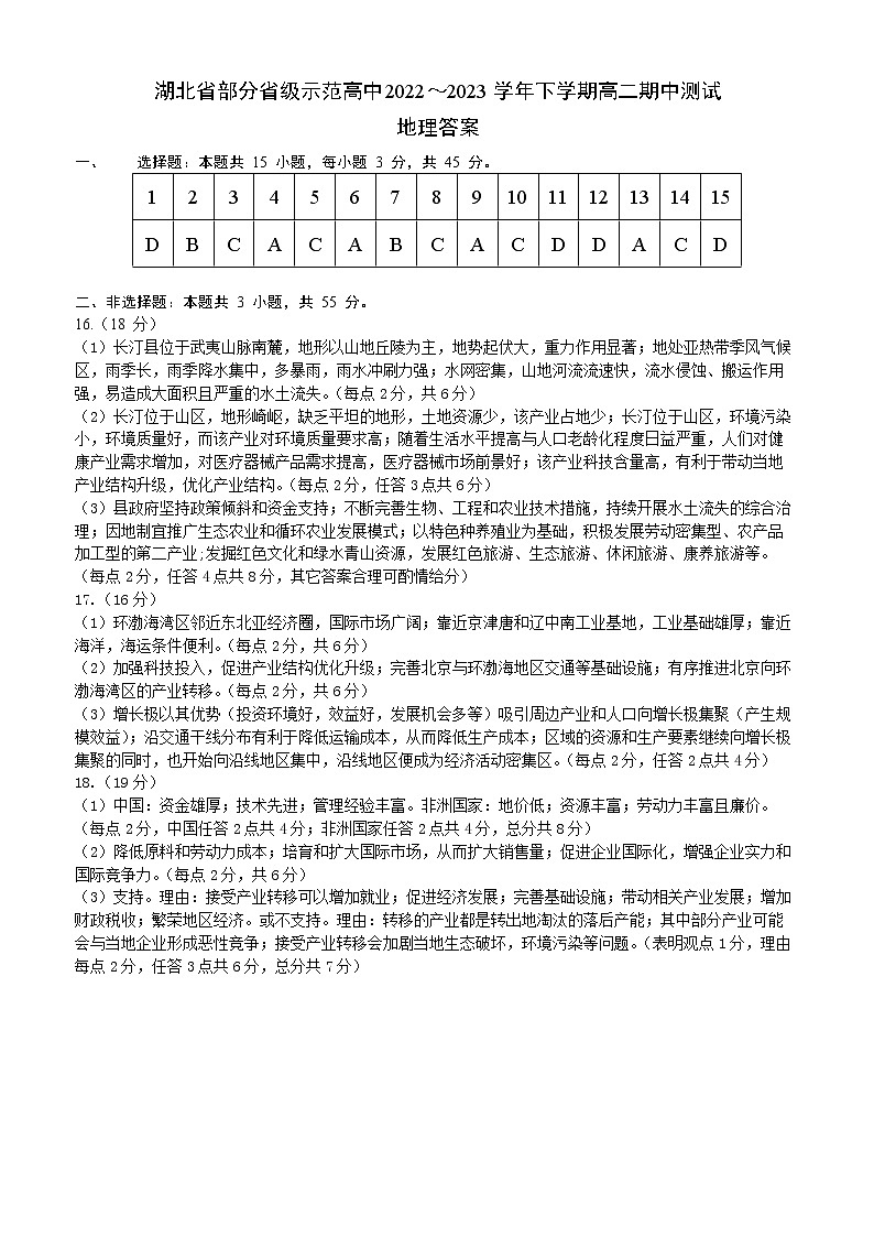 2023湖北省部分省级示范高中高二下学期期中测试地理试题PDF版含答案01
