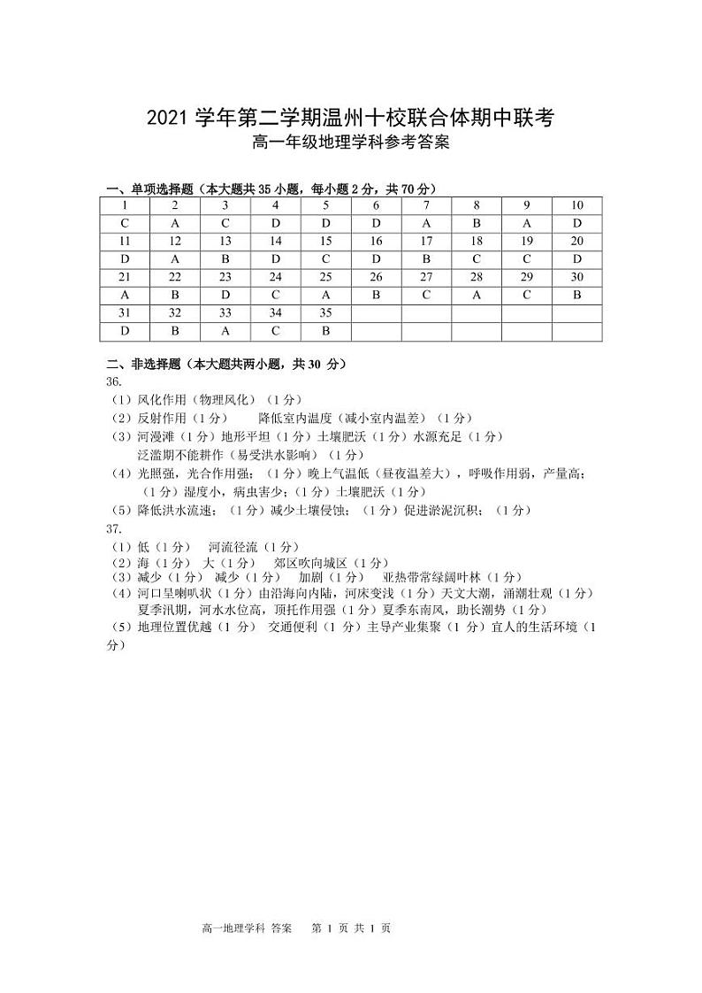 2021-2022学年浙江省温州十校联合体高一下学期期中联考地理试题（PDF版含答案）01