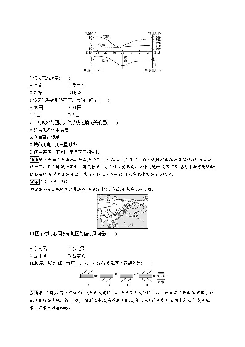 第三章　大气的运动 第一节　常见天气系统第三章测评03