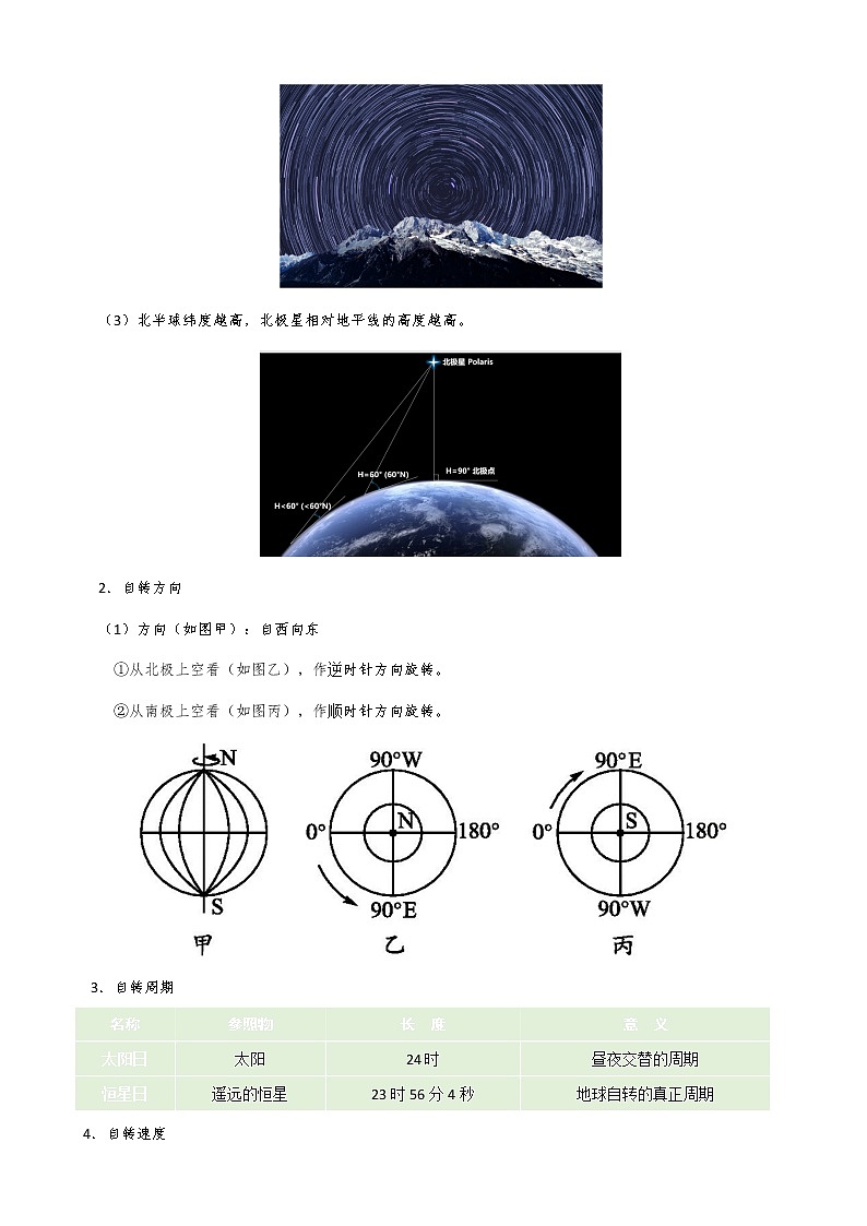 1.1 地球的自转和公转（学生版）-高二地理同步精品讲义（人教版2019选择性必修1）02