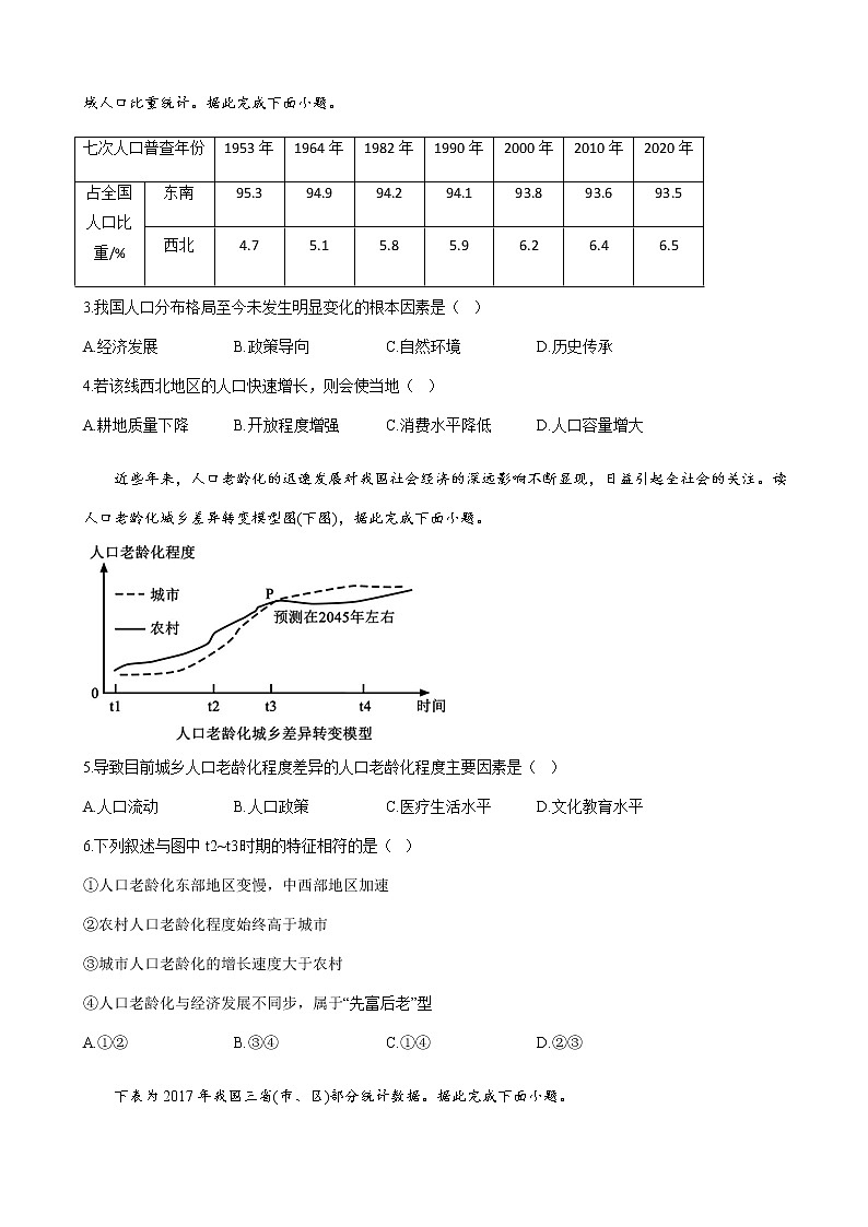 2023届高考地理考点剖析精创卷八人口与环境单元检测（人教版）含答案02