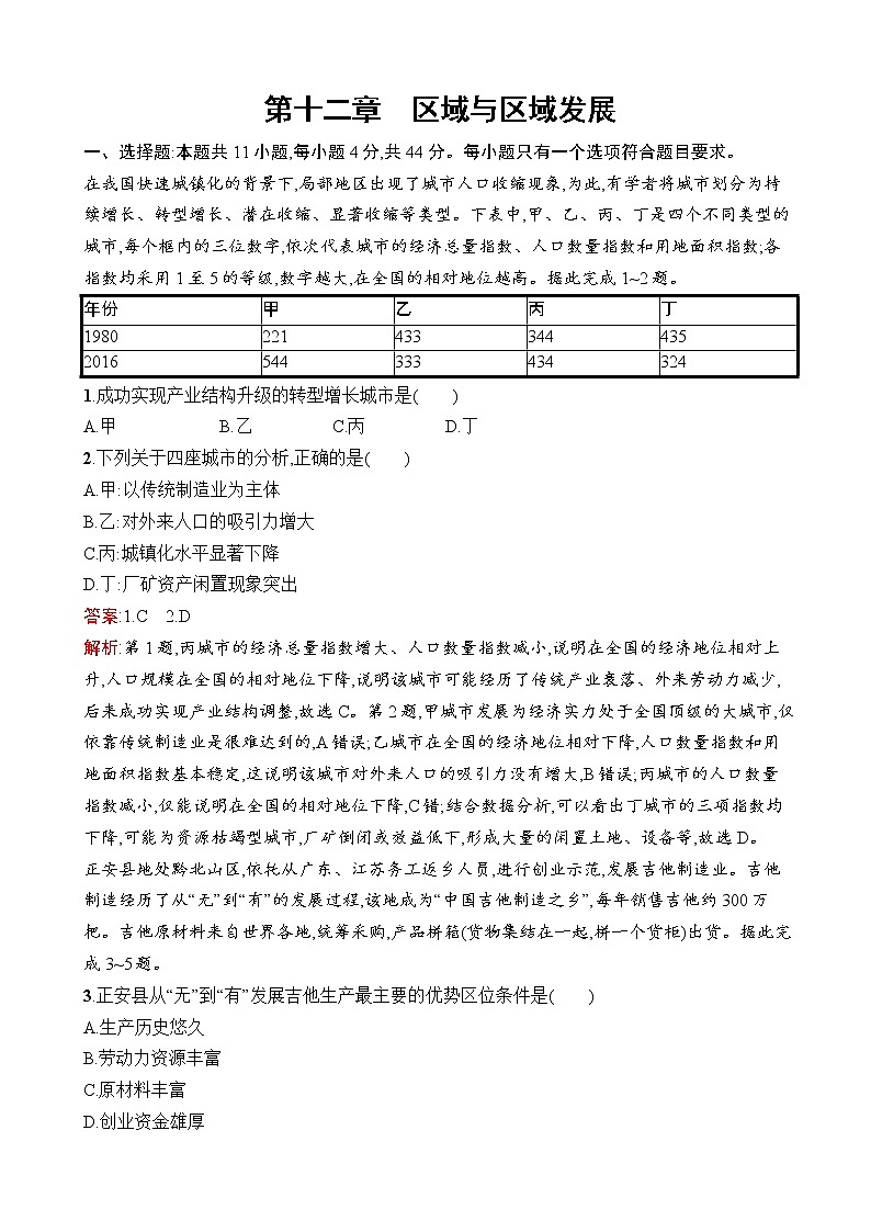 2023届高考地理一轮复习测试第12章区域与区域发展第十二章区域与区域发展单元检测（湘教版）含答案01