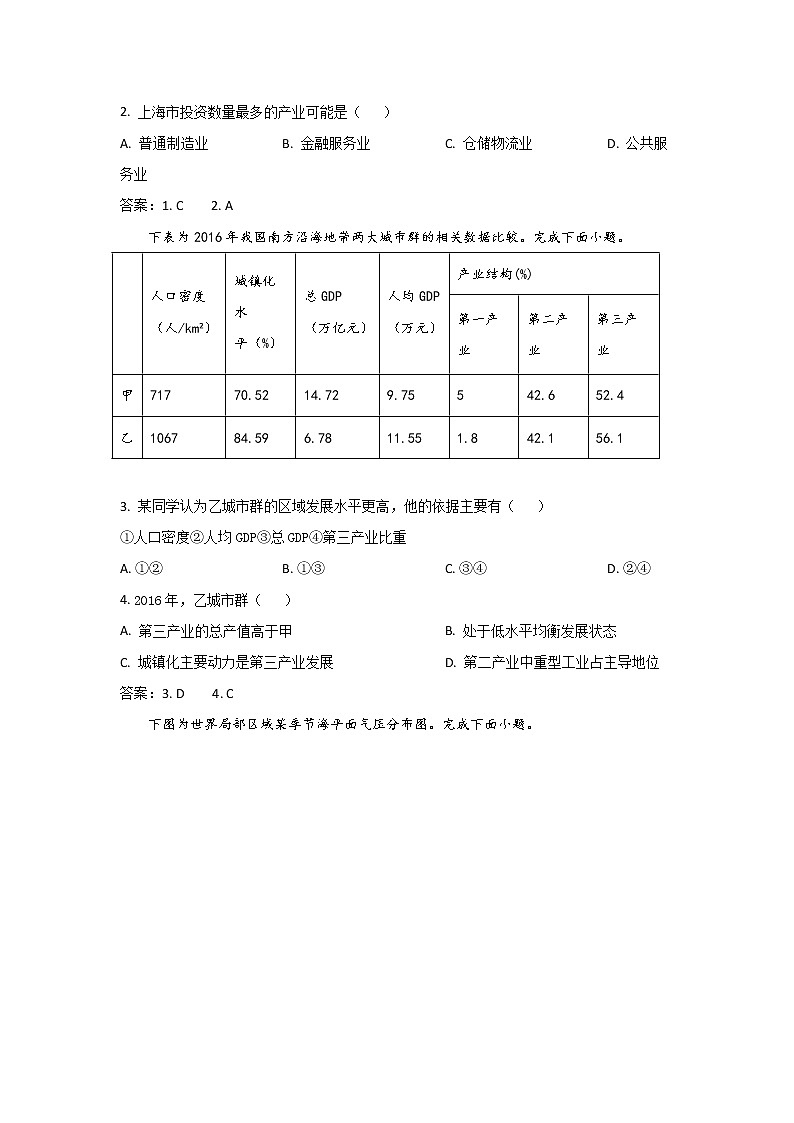 浙江省杭州地区（含周边）重点中学2022-2023学年高二地理下学期期中联考试卷（Word版附答案）02