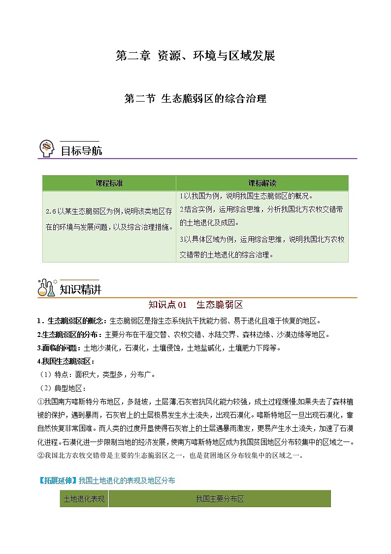 2.2 生态脆弱区的综合治理（学生版）-高二地理同步精品讲义（人教版2019选择性必修2）01