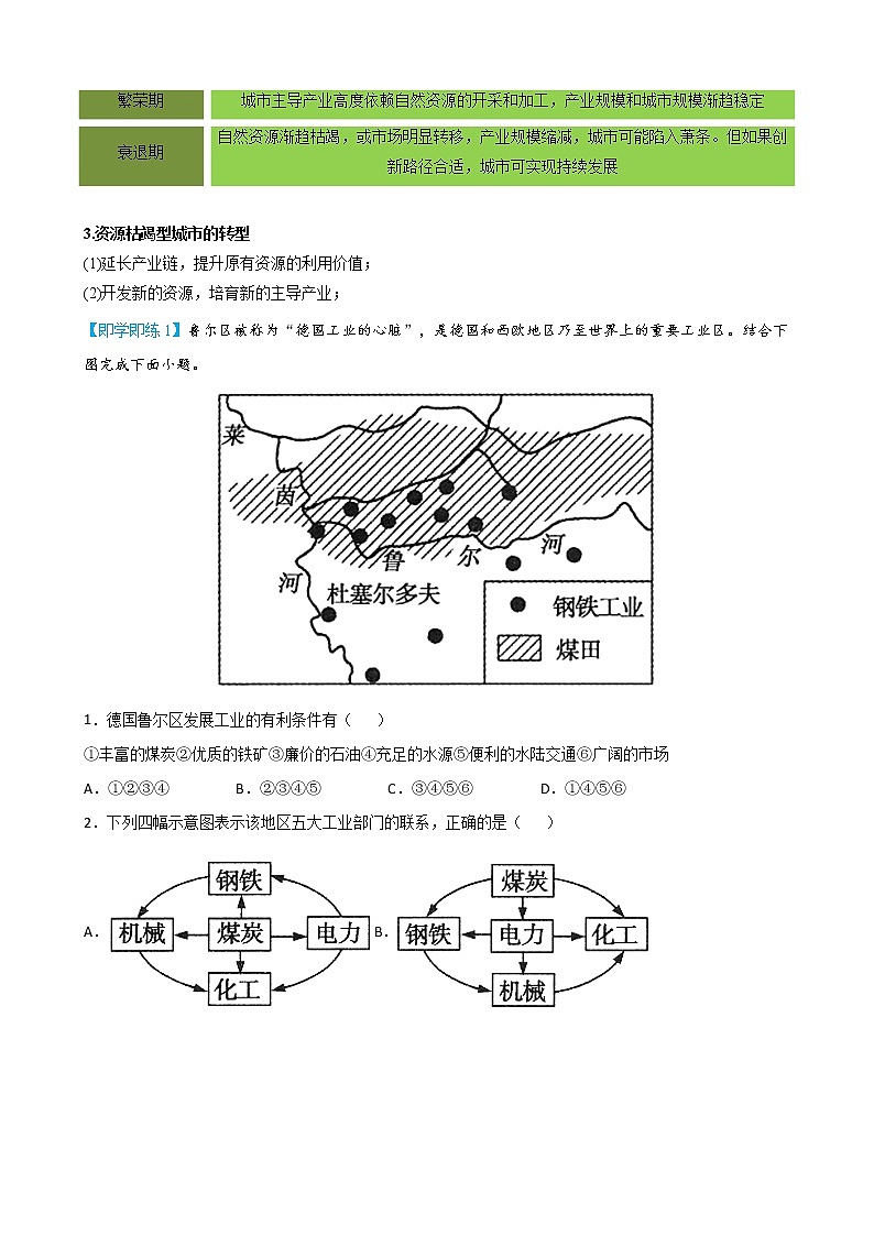2.3 资源枯竭型城市的转型发展（教师版）-高二地理同步精品讲义（人教版2019选择性必修2）02
