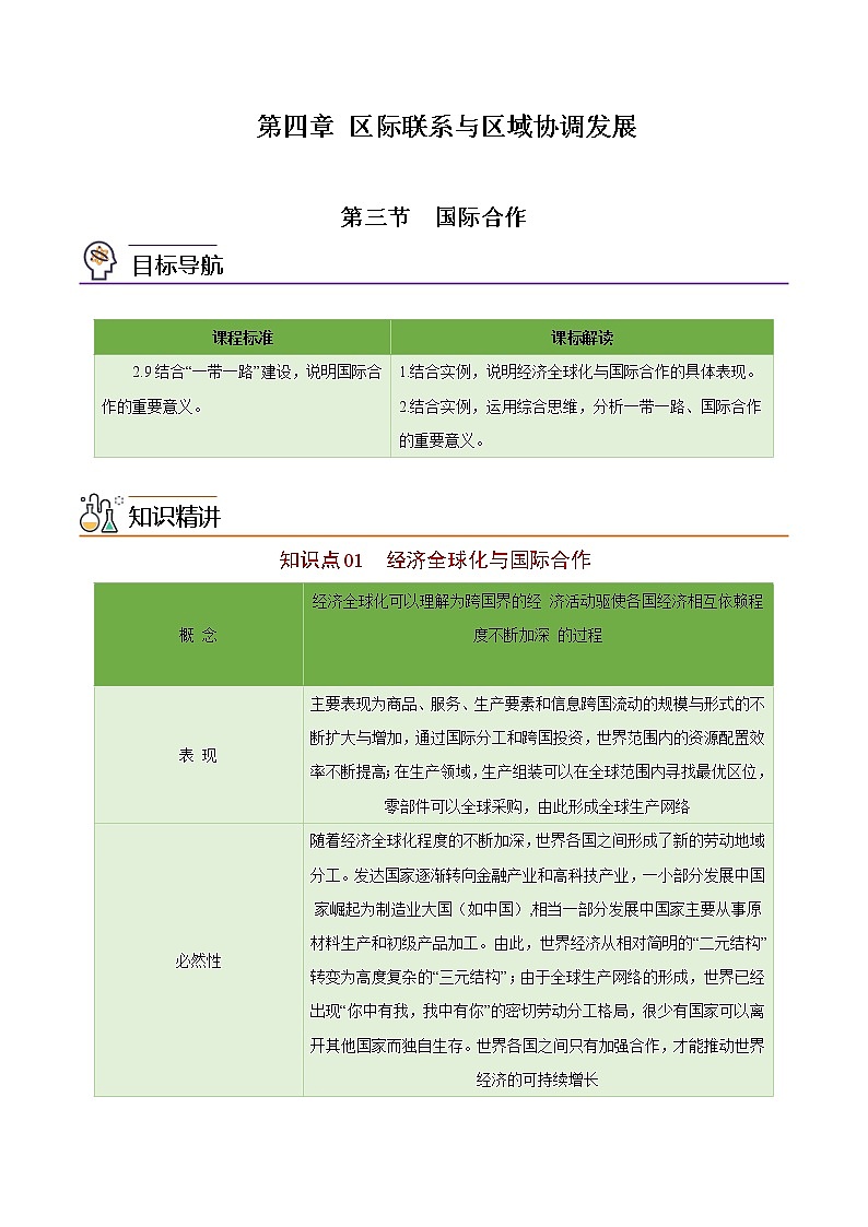 4.4 国际合作-高二地理同步精品讲义（人教版2019选择性必修2）（学生版）01
