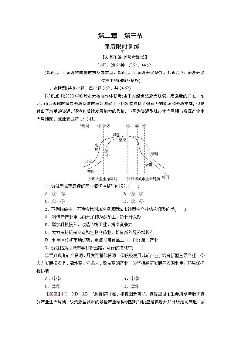 第2章 第3节资源枯竭型城市的转型发展 试卷01