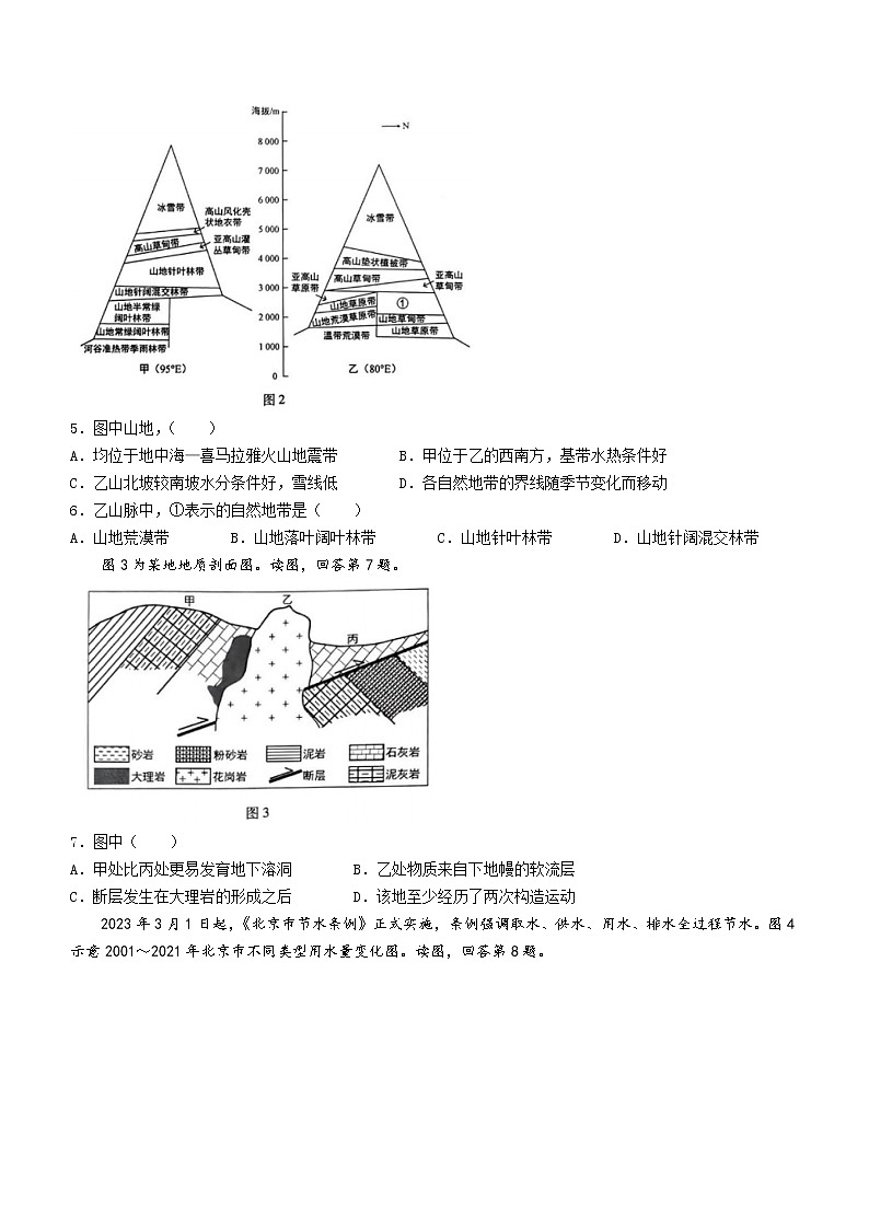 2023届北京市丰台区高三二模地理试卷及答案第2页