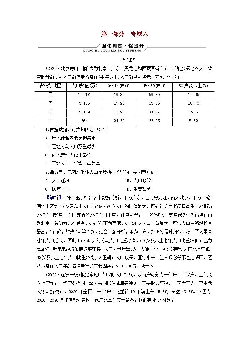 （新高考适用）2023版高考地理二轮总复习 第1部分 专题突破篇 专题6 人口与城市第1页