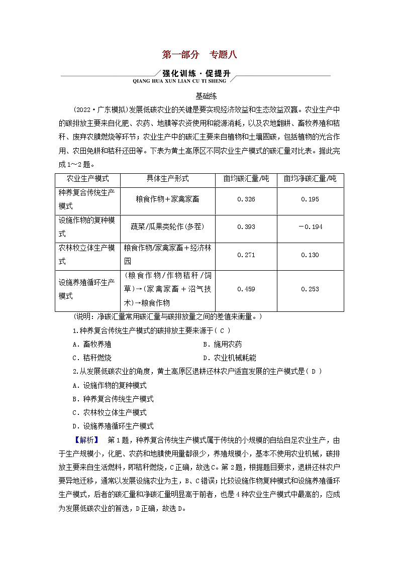 （新高考适用）2023版高考地理二轮总复习 第1部分 专题突破篇 专题8 农业与区域农业发展第1页