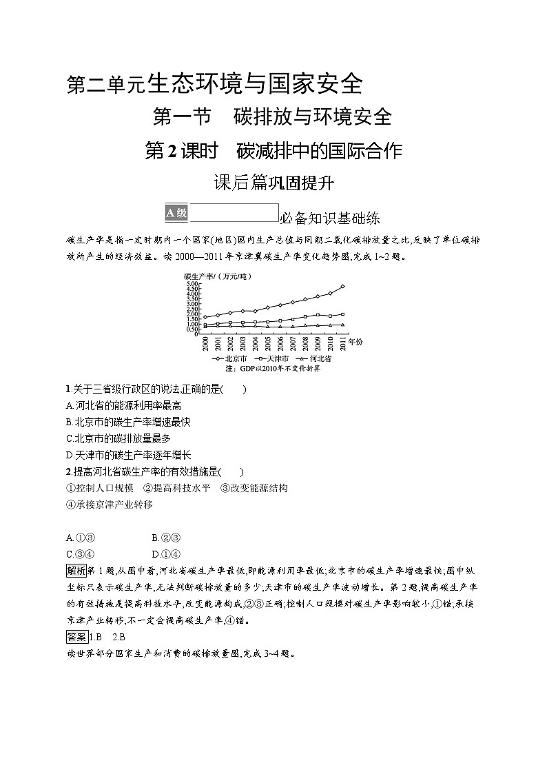 第二单元　第一节　第2课时　碳减排中的国际合作 试卷01