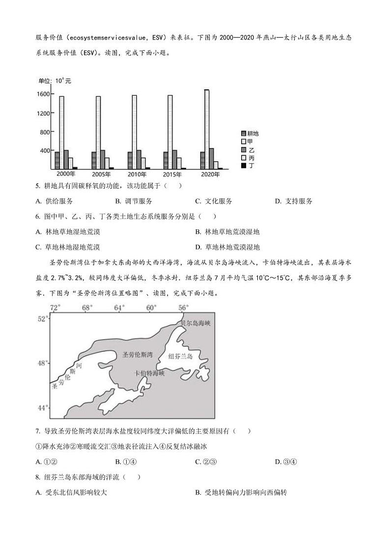 2022-2023学年浙江省绍兴市高三下学期4月适应性考试（二模）地理（PDF版）第2页