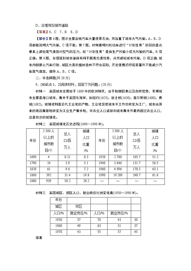 第2章 第3节城镇化进程及其影响 试卷03