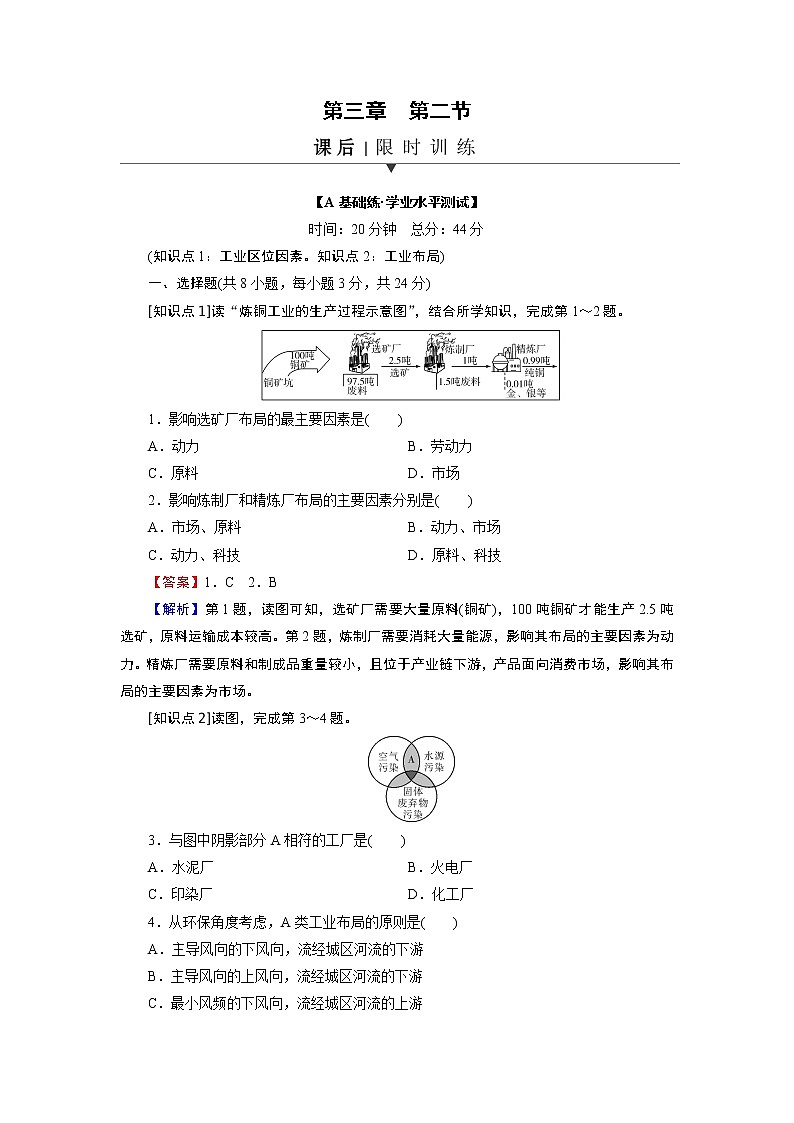 第3章 第2节工业区位因素与工业布局 试卷01