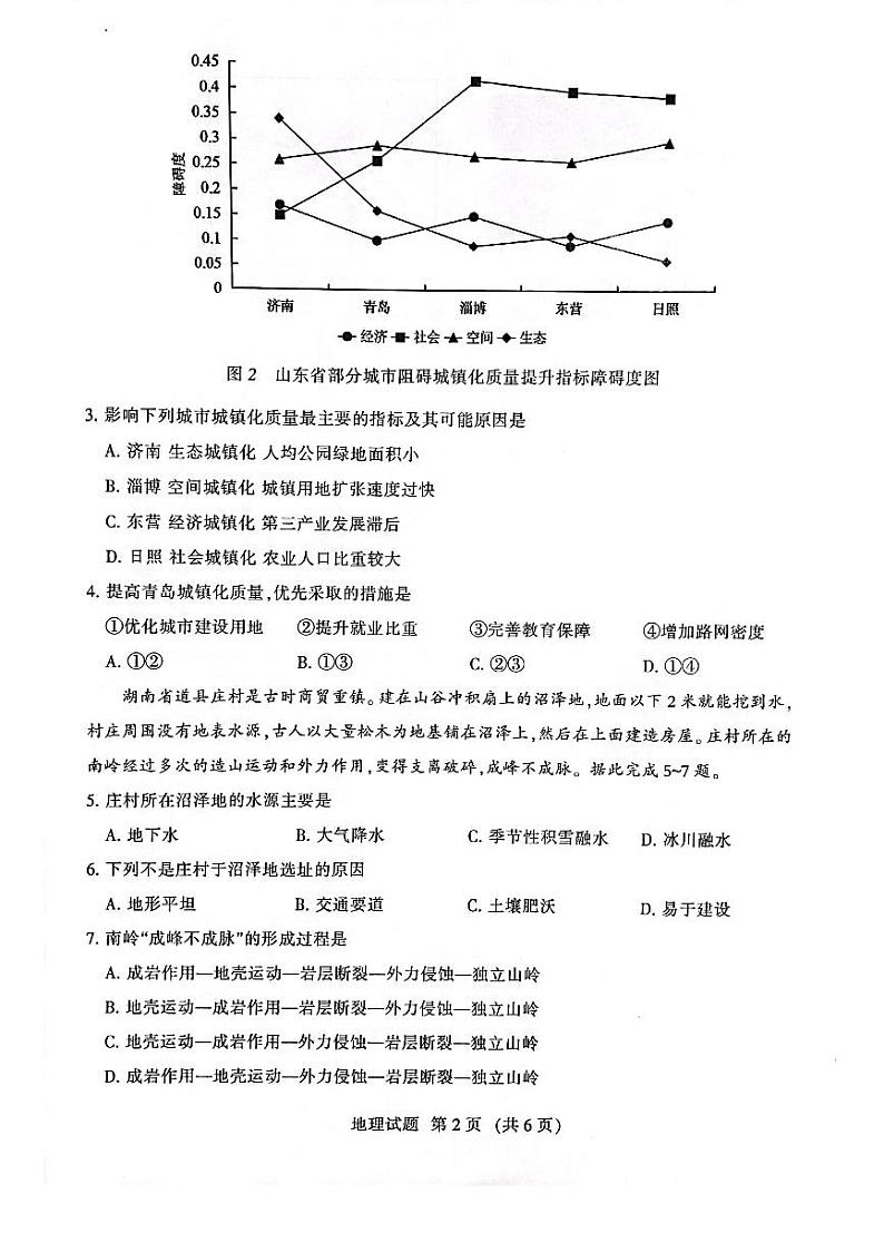 福建省三明市2023届高三三模地理试题  PDF版含答案02