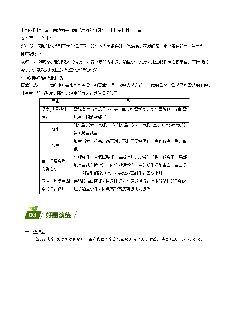 查补易混易错点09 垂直地域分异-【查漏补缺】2023年高考地理三轮冲刺过关（全国通用） 试卷03