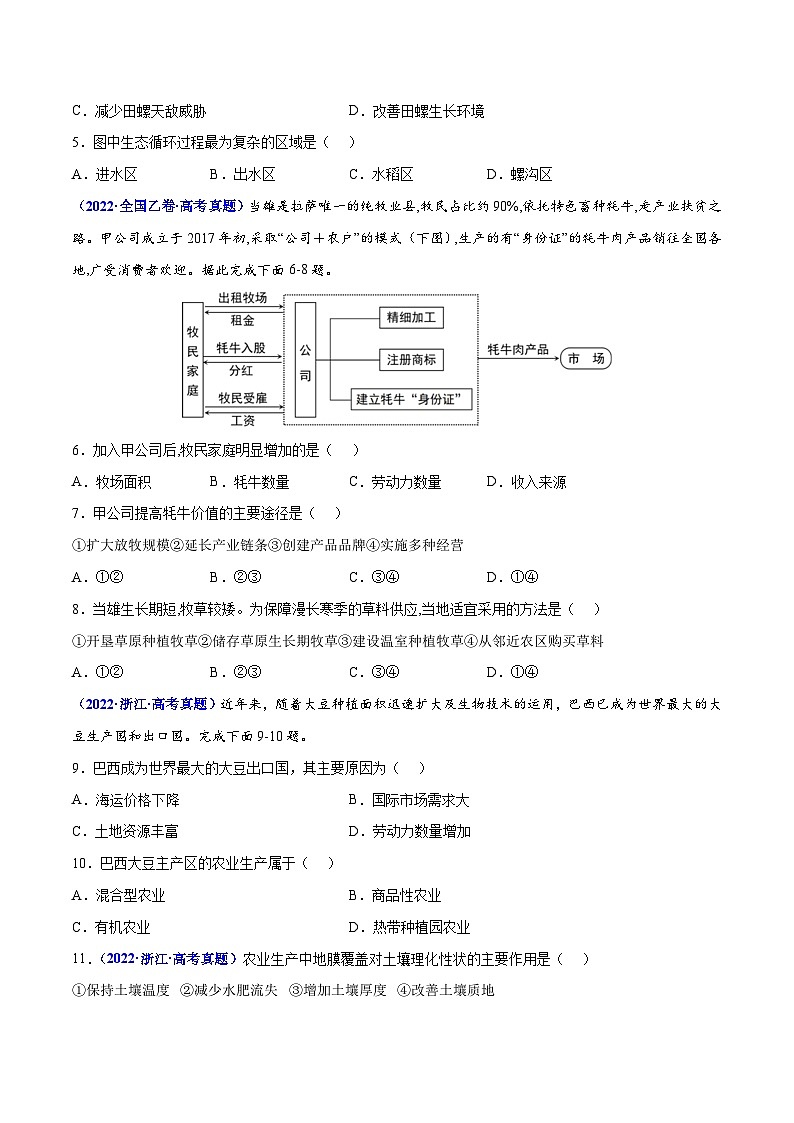 专题10 农业——【全国通用】2020-2022三年高考地理真题分类汇编（原卷版+解析版）02