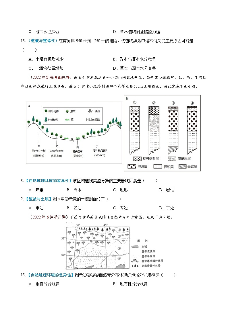 专题06  自然地理环境的整体性与差异性——【新高考专用】2020-2022三年高考地理真题分类汇编（原卷版+解析版）02