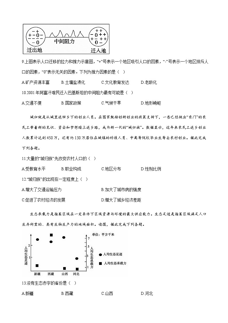 2023届新高考地理一轮复习测试（6）人口与地理环境单元检测（湘教版）含答案03