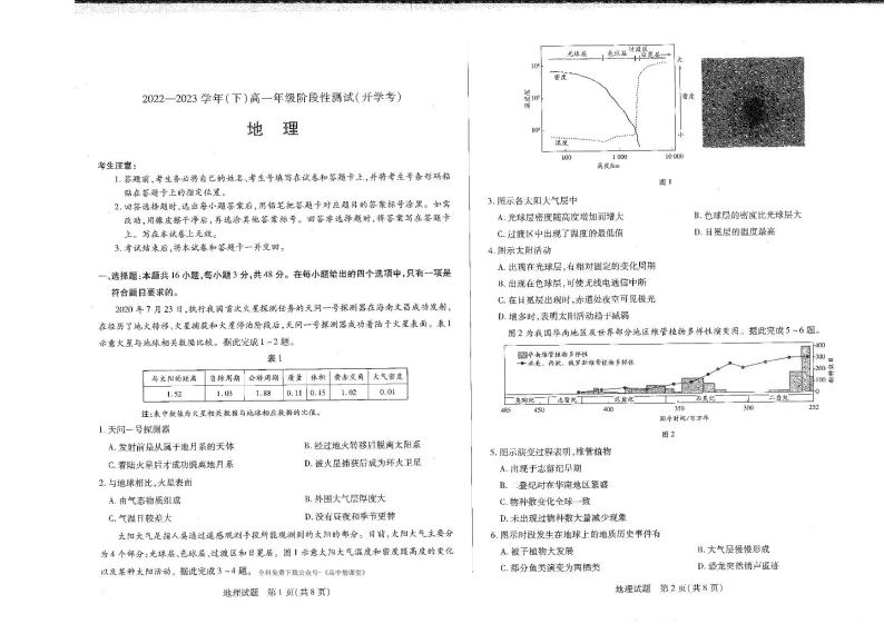 2022-2023学年河南省安阳市重点高中高一下学期开学检测地理试题 PDF版01