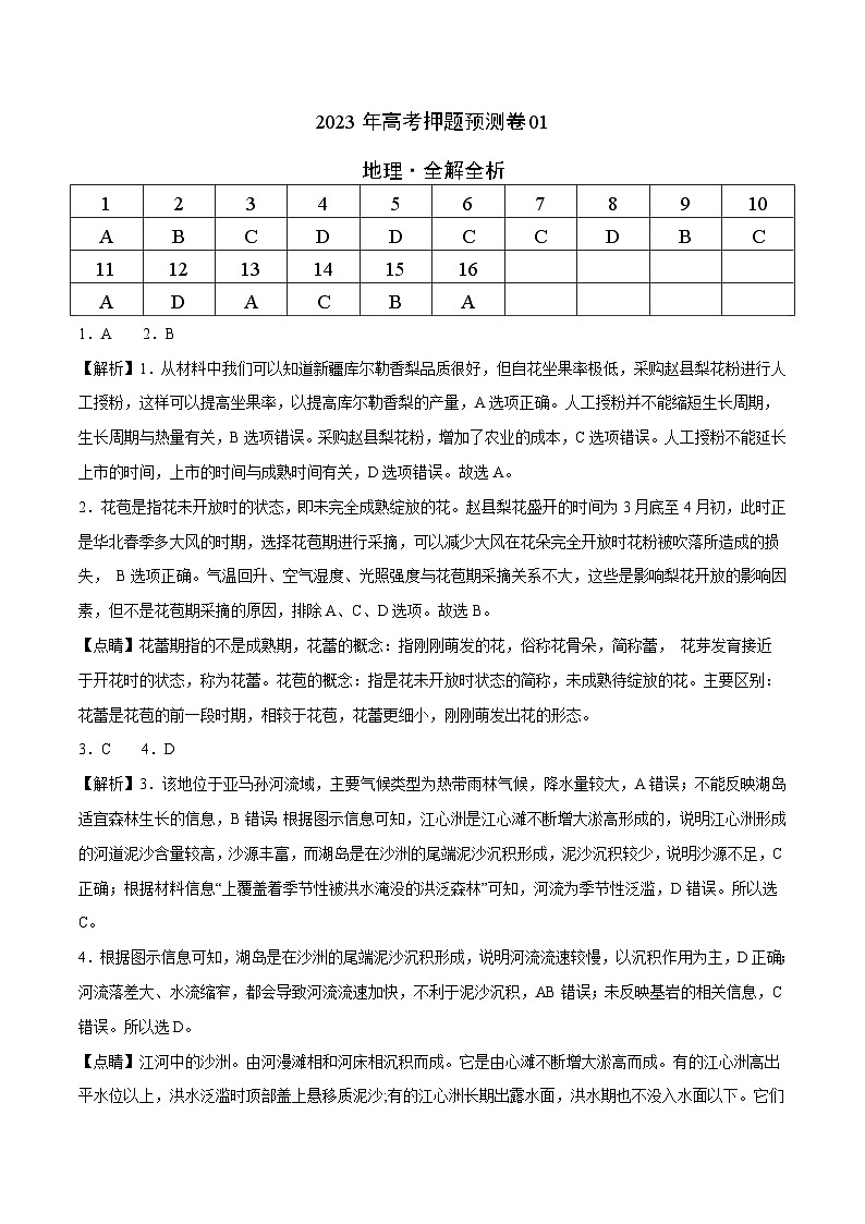地理-2023年高考押题预测卷01（辽宁卷）（全解全析）01