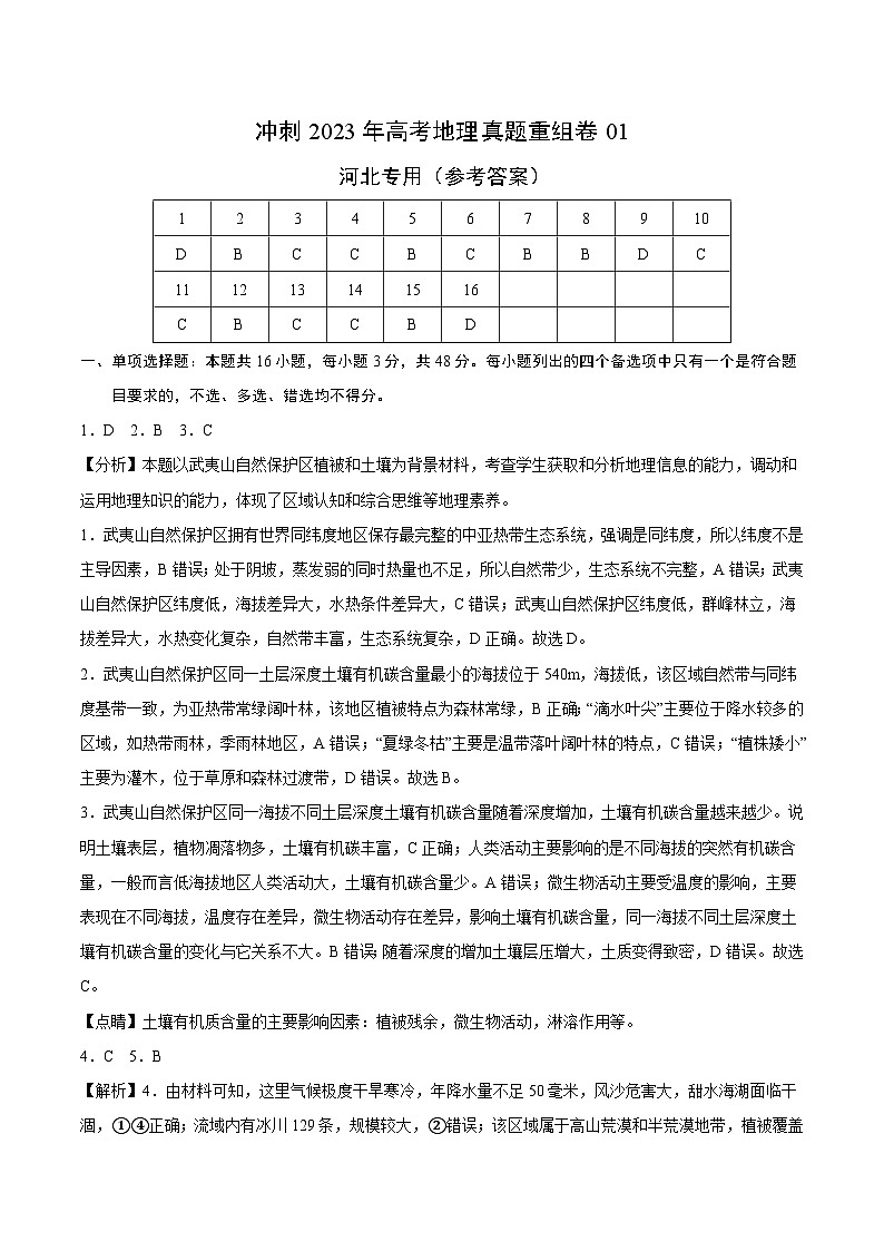 真题重组卷01——2023年高考地理真题汇编重组卷（河北专用）01