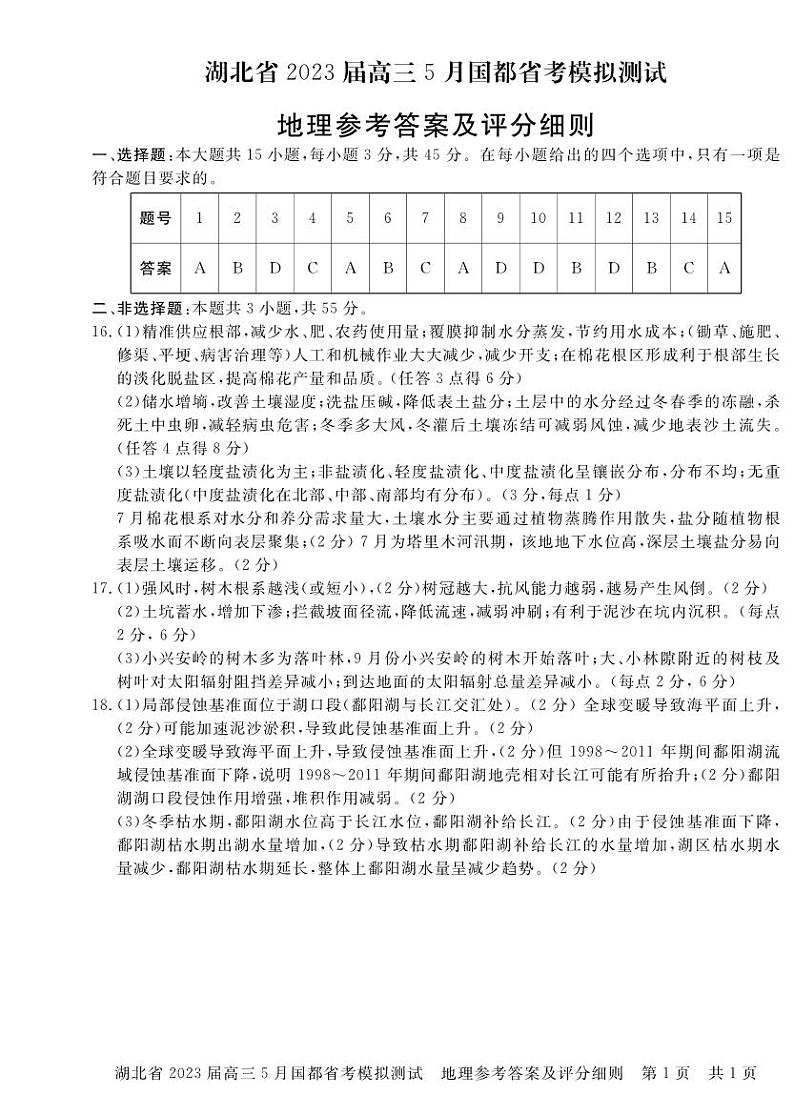 （国都省考）地理参考答案和解析第1页