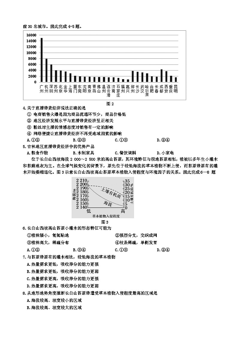 2023届吉林省吉林市高三下学期第三次调研测试文综地理试卷含解析02