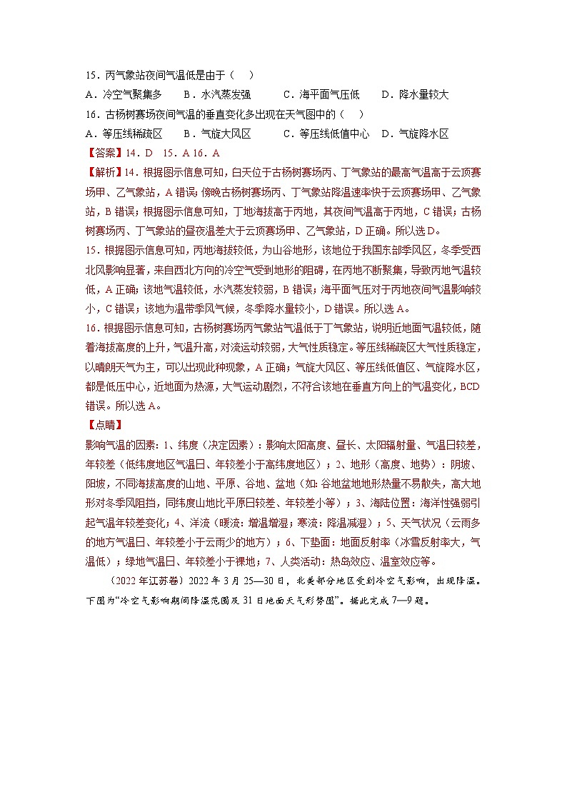 专题03  地球上的大气——【全国通用】近10年（2013-2022）高考地理真题分项汇编（原卷版+解析版）02