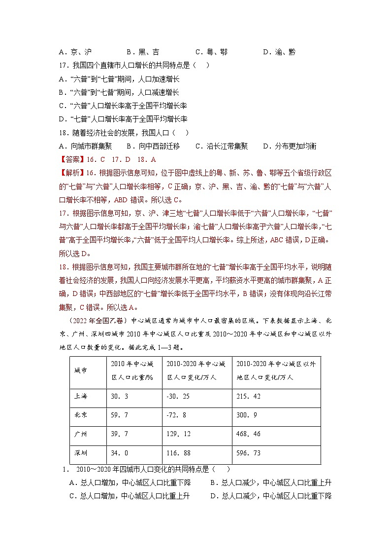 专题08  人口——【全国通用】近10年（2013-2022）高考地理真题分项汇编（解析版）第2页