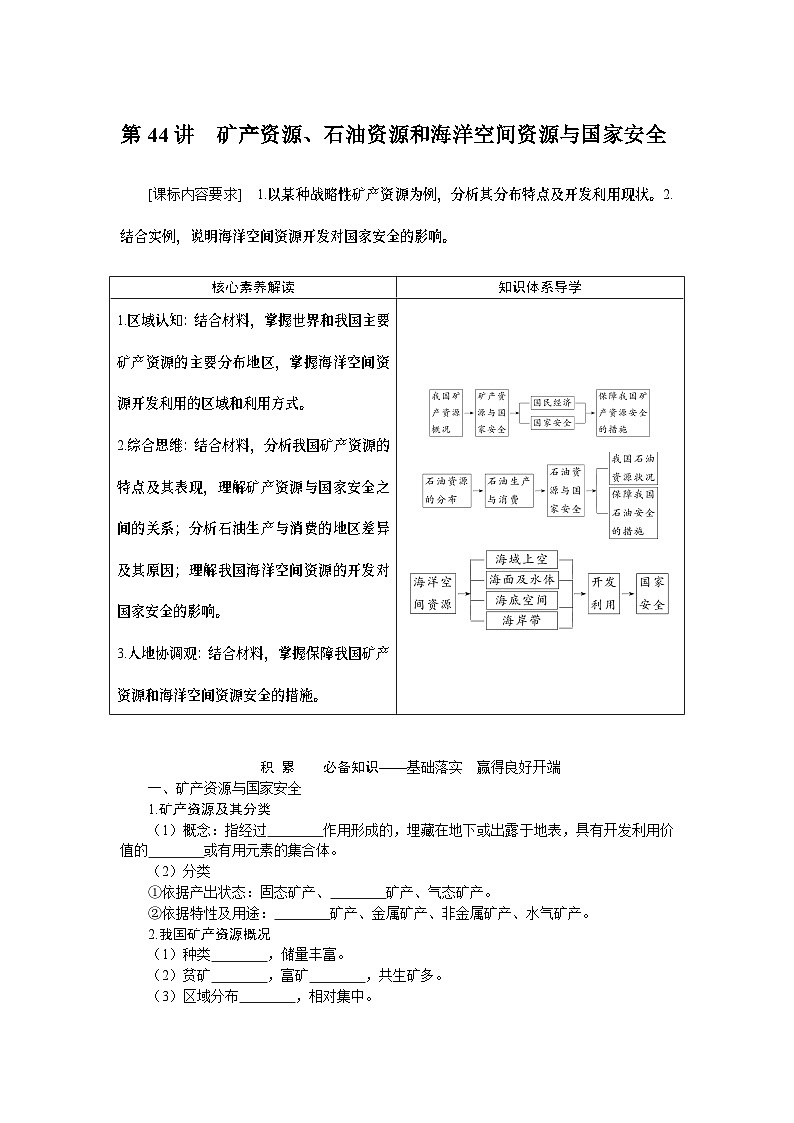 第44讲　矿产资源、石油资源和海洋空间资源与国家安全 试卷01