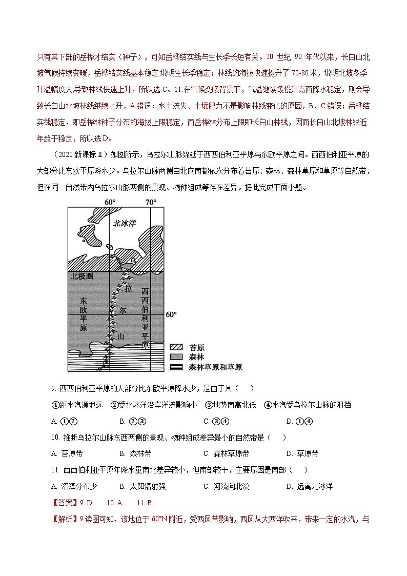 2010年-2020年地理高考真题分类汇编专题06  自然地理环境的整体性与差异性（解析版）02