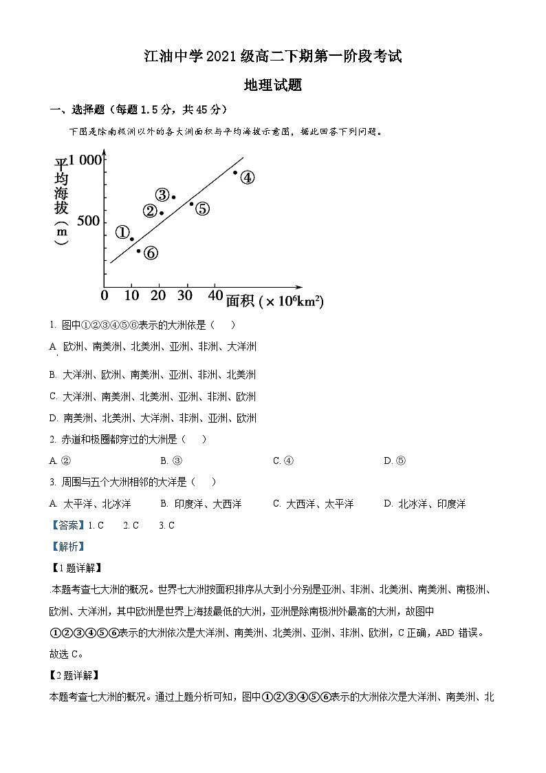 四川省江油中学2022-2023学年高二地理下学期第一次月考试题（Word版附解析）第1页
