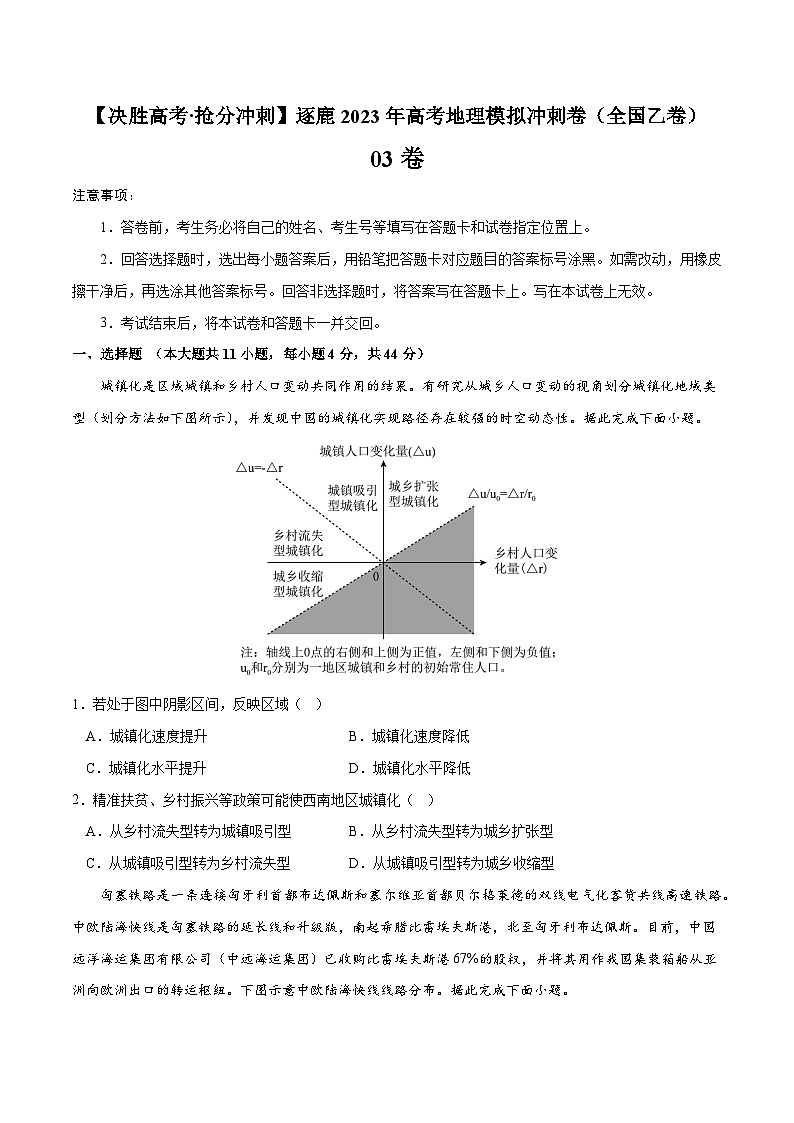 03卷【决胜高考·抢分冲刺】逐鹿2023年高考地理模拟冲刺卷（全国乙卷）（原卷版）01
